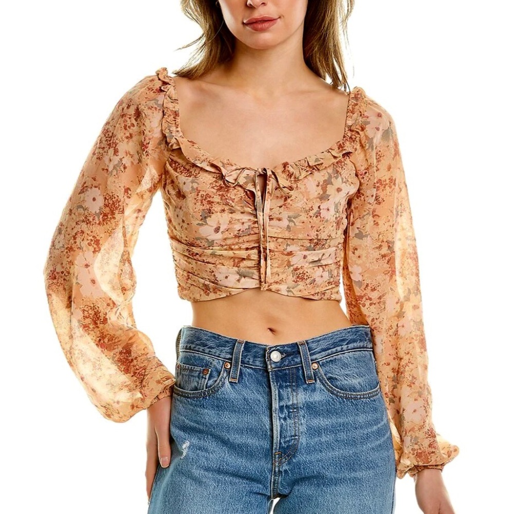 NWT EMMIE ROSE SMOCKED CROP TOP - Pink floral   - Size S